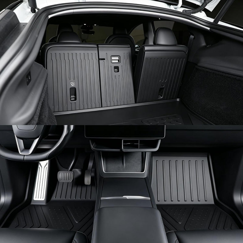 MoldedFit driver-side floor liner with metal footrest plate — Tesla Model Y Juniper