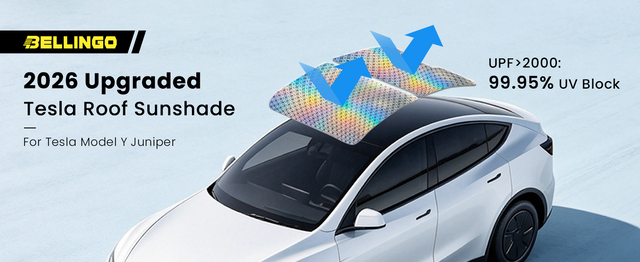Tesla Model Y Juniper Sunshade 2026, Glass Roof and Windshield Sun Shade Set, Two Panel Roof, Never Sag Frame