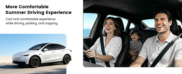 Tesla Model Y Juniper Sunshade 2026, Glass Roof and Windshield Sun Shade Set, Two Panel Roof, Never Sag Frame