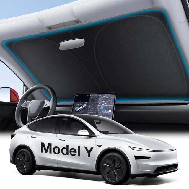 Tesla Model Y Juniper Sunshade 2026, Glass Roof and Windshield Sun Shade Set, Two Panel Roof, Never Sag Frame
