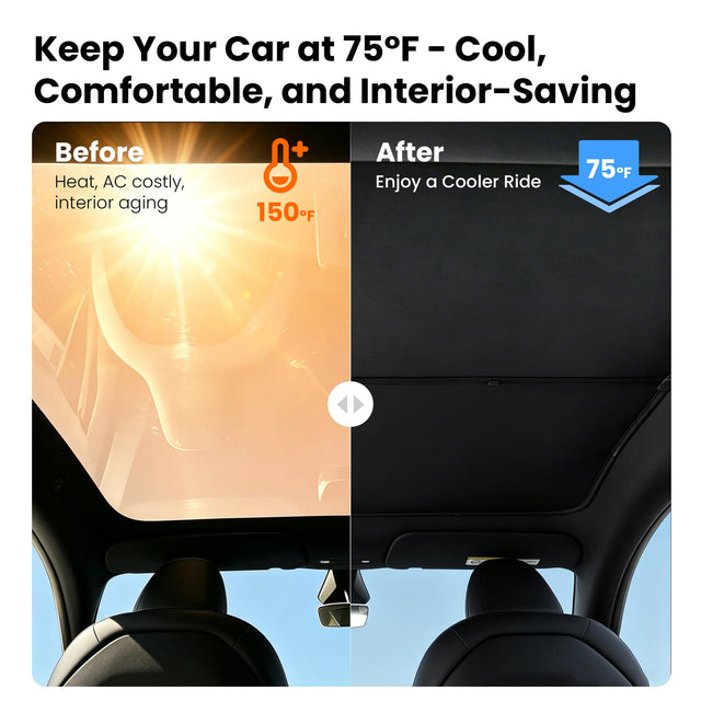 Tesla Model Y Juniper Sunshade 2026, Glass Roof and Windshield Sun Shade Set, Two Panel Roof, Never Sag Frame