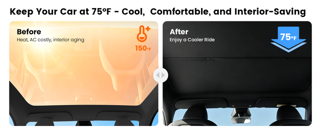Tesla Model Y Juniper Sunshade 2026, Glass Roof and Windshield Sun Shade Set, Two Panel Roof, Never Sag Frame