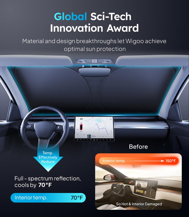 Tesla Model Y Juniper Sunshade 2026, Glass Roof and Windshield Sun Shade Set, Two Panel Roof, Never Sag Frame