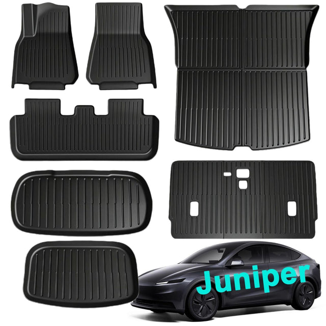 SUPER LINER Tesla Model Y Juniper 2025 2026 Floor Mats & Cargo Liners Full Set 9 PCS Extra-Thick TPE CabinProtect™ for 5-Seater | All-Weather Pet & Child-Friendly Accessories(Not for Standard)