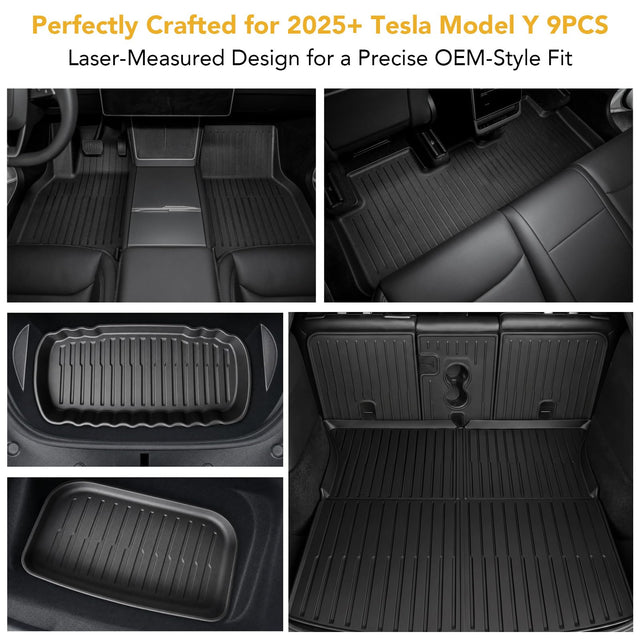 SUPER LINER 9PCS Tesla New Model Y Juniper Standard 2025 2026 Floor Mats | Non-Slip Odorless,TPE All Weather Customer Fit Model Y Accessories, Cargo Liners