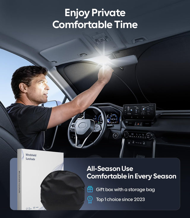 Tesla Model Y Juniper Sunshade 2026, Glass Roof and Windshield Sun Shade Set, Two Panel Roof, Never Sag Frame