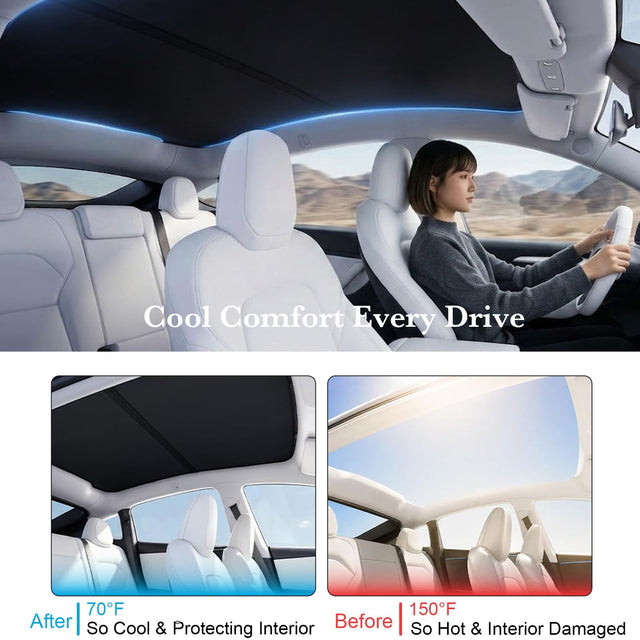 SUPER LINER 9-Pc Floor Mats & 3-Pc Sunshade Set for Model Y Juniper 2026 Custom Fit TPE Cargo Liners, All Weather Accessories, Graphene Heat Blocking, Carbon Fiber Never Sag(Not for Standard)