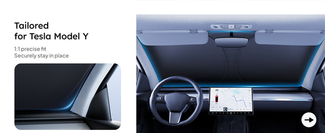 Tesla Model Y Juniper Sunshade 2026, Glass Roof and Windshield Sun Shade Set, Two Panel Roof, Never Sag Frame