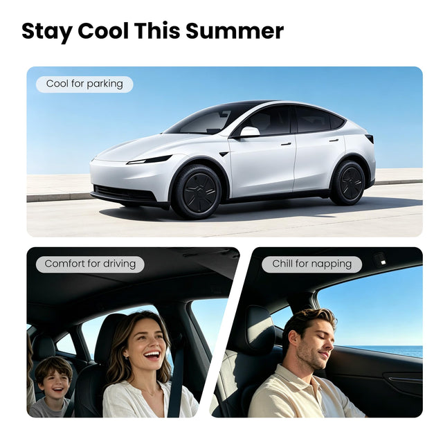Tesla Model Y Juniper Sunshade 2026, Glass Roof and Windshield Sun Shade Set, Two Panel Roof, Never Sag Frame
