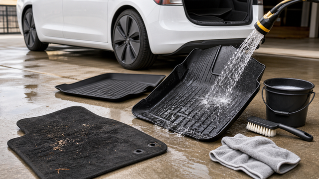How to Clean Tesla Model 3 Floor Mats: TPE, Carpet, and What Actually Ruins Them