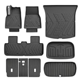Tesla Model Y Juniper Floor Mats 2026, 9 Piece Front Trunk and Cargo Set, All Weather TPE, 3 Seat Back Protectors