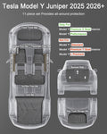 Tesla Model Y Juniper rear cargo area with CabinProtect trunk liner and seat-back mats