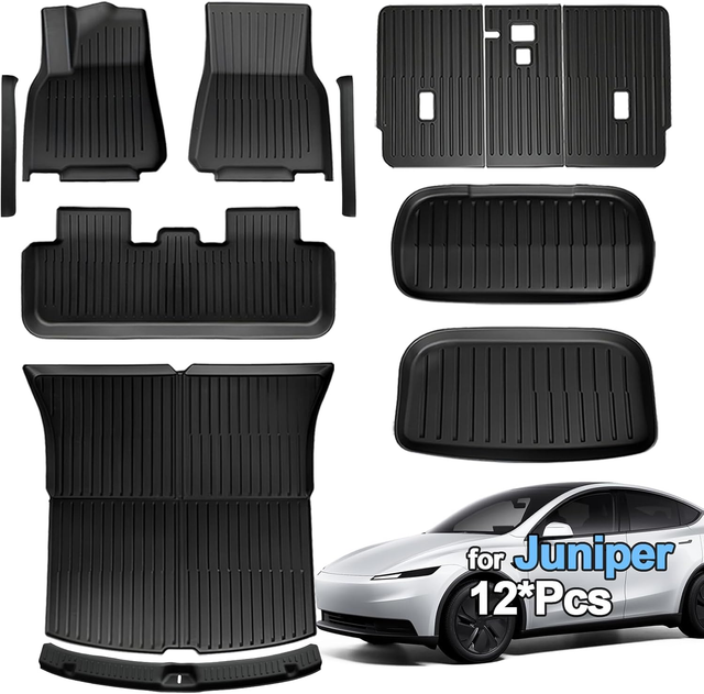 SUPER LINER Tesla Model Y Floor Mats 2025 2026 | Custom Fit All-Weather 12-Piece Set TPE Material| Model Y Juniper Floor Mats