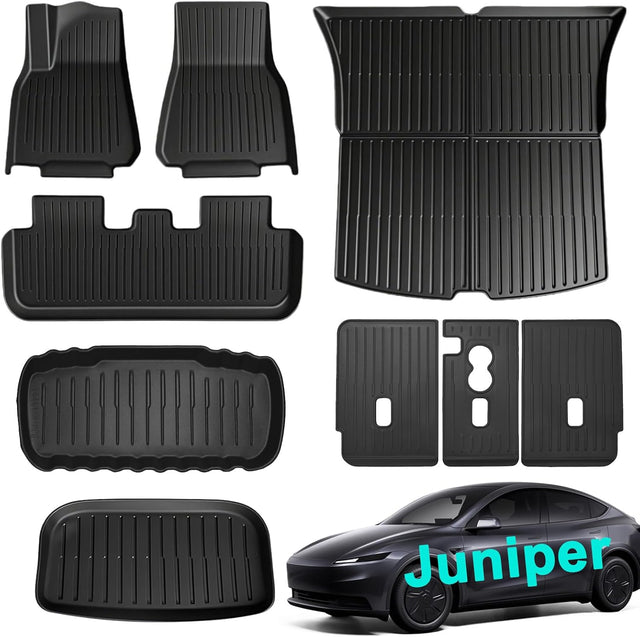 SUPER LINER Tesla 2026 2027 Model Y Juniper Floor Mats, Only for Standard Cargo Liners, Seatbacks, 9 PCS Extra-Thick TPE for 2025-2027 All-Weather Pet & Child-Friendly Model Y Juniper Accessories