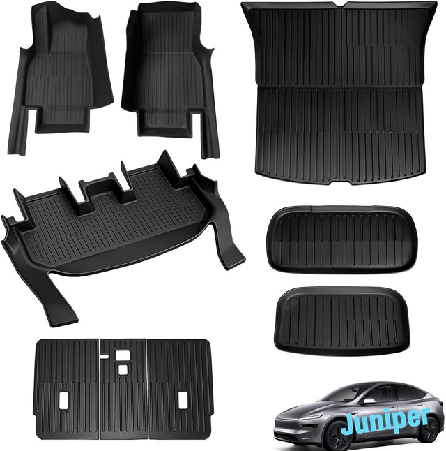 SUPER LINER Tesla 2025 2026 Model Y Juniper Floor Mats & 2027 Accessories Door Sill & Center Console Side Protector, Full Set Extra-Thick TPE Cargo Liners & Seatbacks for Full-Cabin Protection System