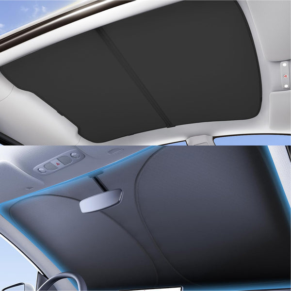 SUPER LINER 2 PCS Accessories for Tesla Model Y Juniper 2026 2025,CabinProtect Glass Roof Sunshade & Windshield Sun Shade [Never Sag,Graphene Iattice Reflective Layer] Heat Insulation Glass Sun Shade