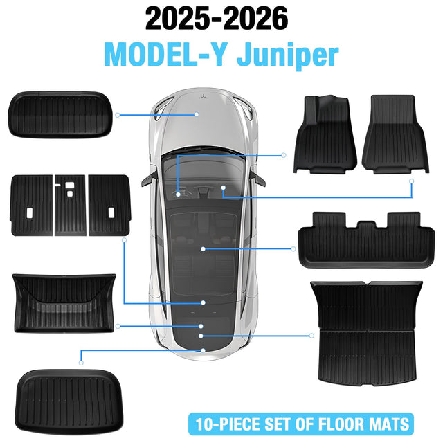 SUPER LINER Tesla New Model Y Juniper 2025 2026 Floor Mats,10PCS | Custom Fit TPE Cargo Liner, Seat Back Protector, & Accessories , All Weather Pet & Child System(Only fit Premium&Performance)