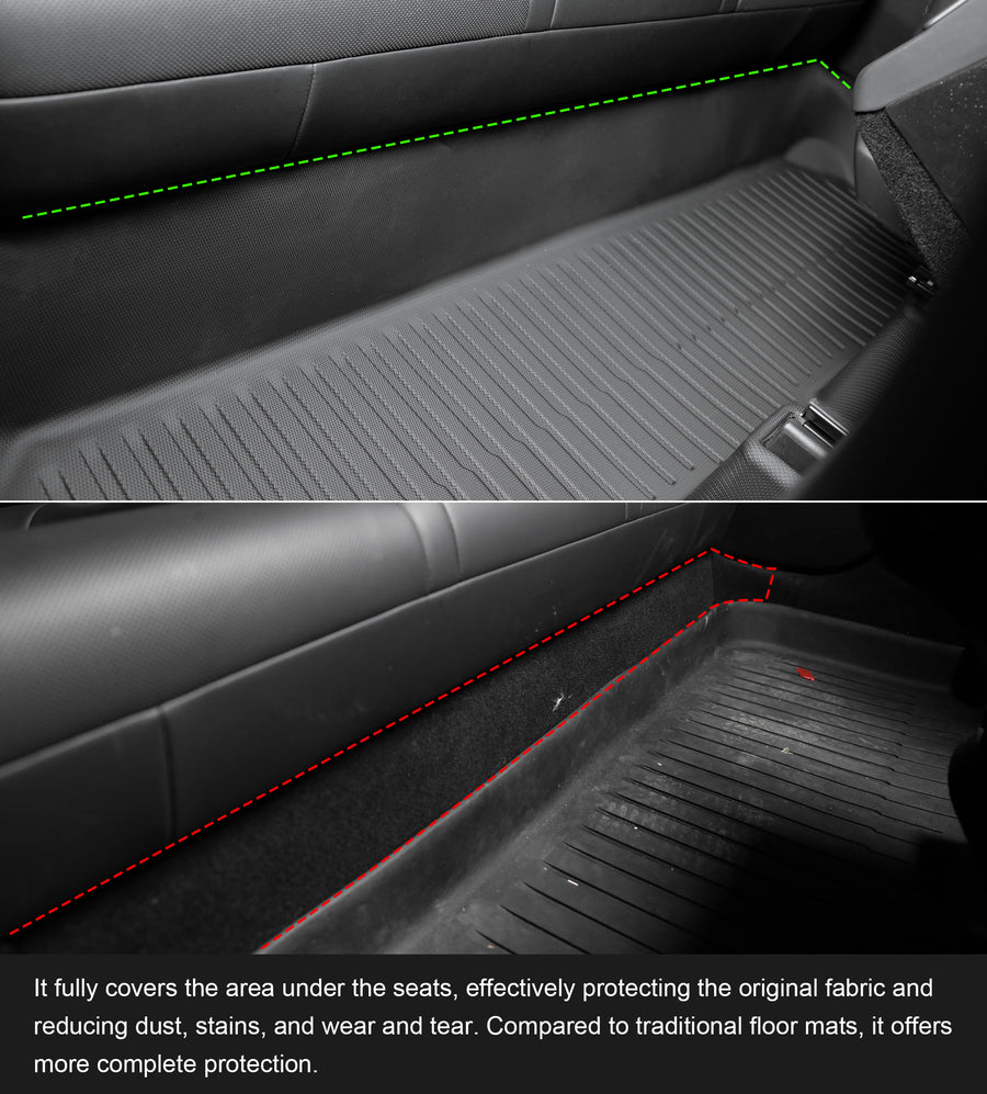 Area beneath the front seats covered by an extended SUPER LINER liner